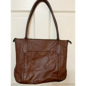 Lodis Sierra Leather Bag Tote Carmel Brown Pebble Top Zip Utility Business Large